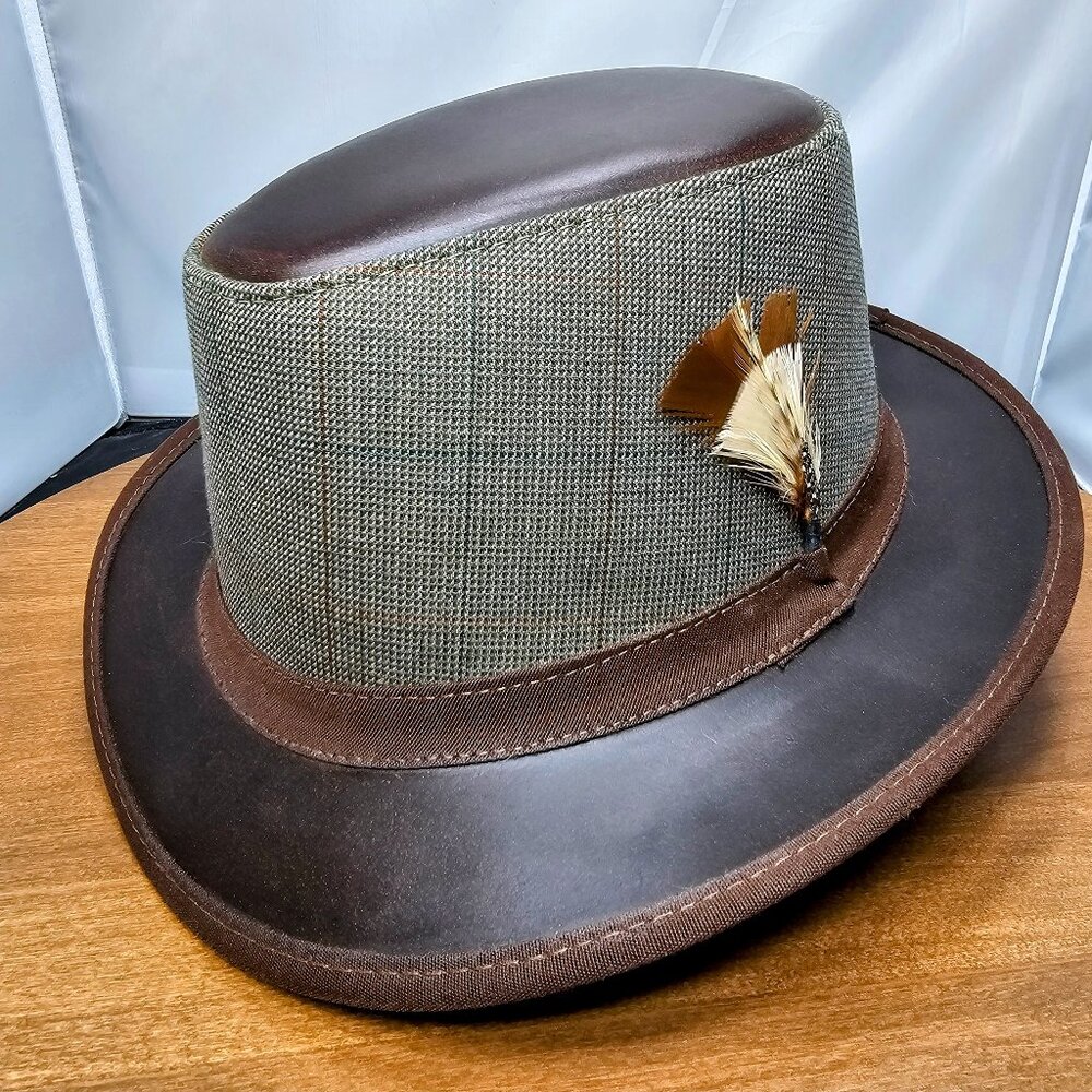 Eco Soho Leather / Fabric Fedora American Hat Makers | Brown XX-LARGE 7 7/8 RARE